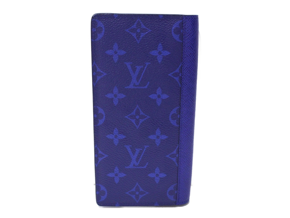 Louis Vuitton Monogram Portefeuille Leather Taiga Blue Wallet Brazza Long Blue